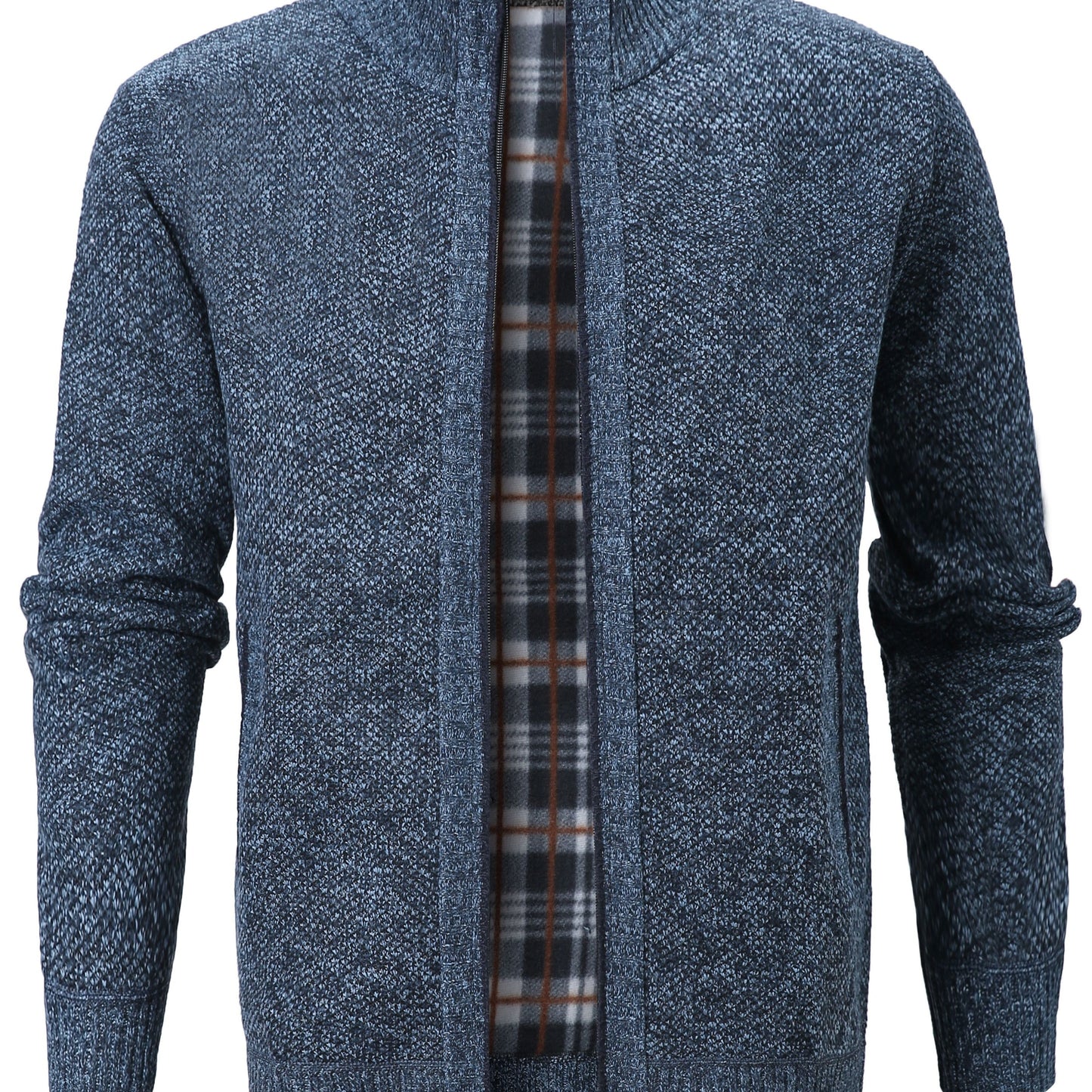 Warm Zip Up Jacket Sweater, Men's Casual Lapel Solid Color Cardigan For Fall Winter