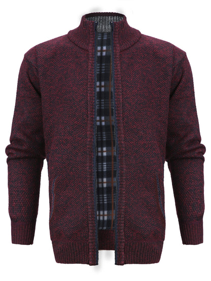 Warm Zip Up Jacket Sweater, Men's Casual Lapel Solid Color Cardigan For Fall Winter
