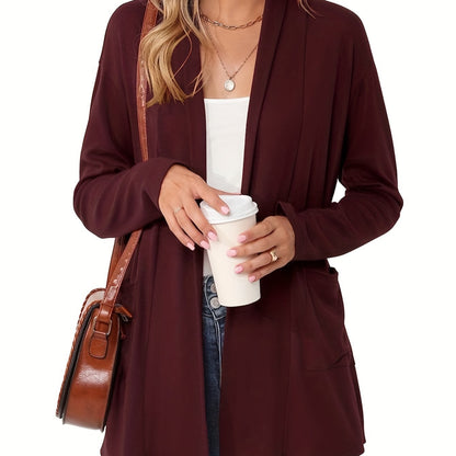 [Cozy Cardigan] Cozy Long Sleeve Open Front Cardigan | Women's Light Blue Sweater with Pockets, Relaxed Fit Sweater for Casual Fall/Winter Attire