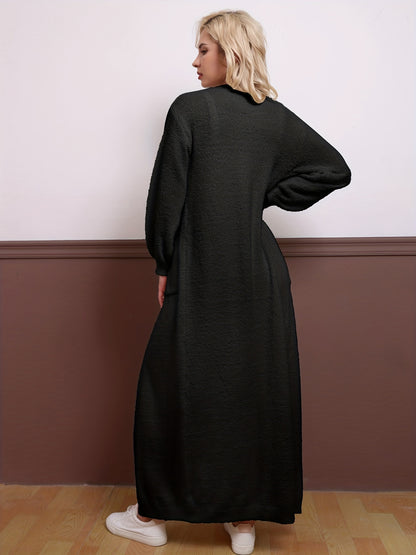 Casual Plush Three-piece Set, Crop Cami Top + Elastic Waist Pants + Open Front Pockets Cardigan Outfits, Women's Clothing