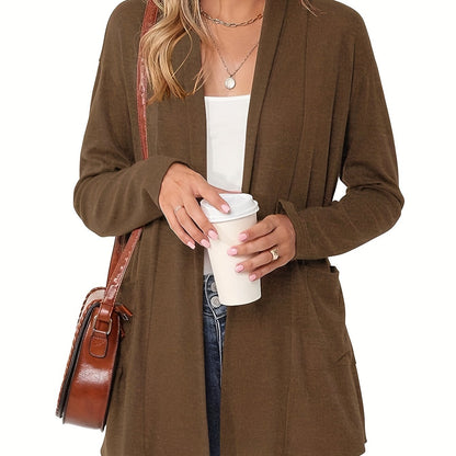 [Cozy Cardigan] Cozy Long Sleeve Open Front Cardigan | Women's Light Blue Sweater with Pockets, Relaxed Fit Sweater for Casual Fall/Winter Attire