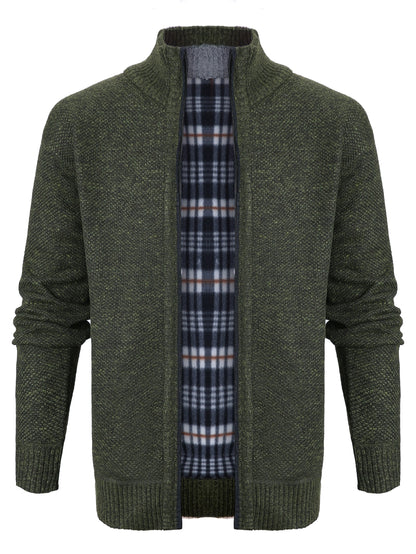 Warm Zip Up Jacket Sweater, Men's Casual Lapel Solid Color Cardigan For Fall Winter