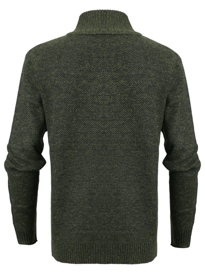 Warm Zip Up Jacket Sweater, Men's Casual Lapel Solid Color Cardigan For Fall Winter