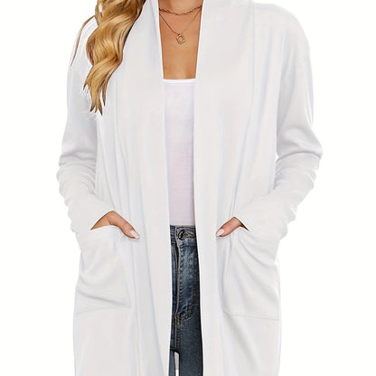 [Cozy Cardigan] Cozy Long Sleeve Open Front Cardigan | Women's Light Blue Sweater with Pockets, Relaxed Fit Sweater for Casual Fall/Winter Attire