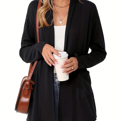 [Cozy Cardigan] Cozy Long Sleeve Open Front Cardigan | Women's Light Blue Sweater with Pockets, Relaxed Fit Sweater for Casual Fall/Winter Attire