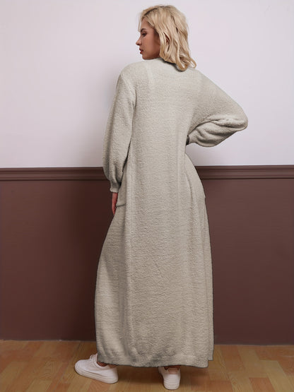 Casual Plush Three-piece Set, Crop Cami Top + Elastic Waist Pants + Open Front Pockets Cardigan Outfits, Women's Clothing