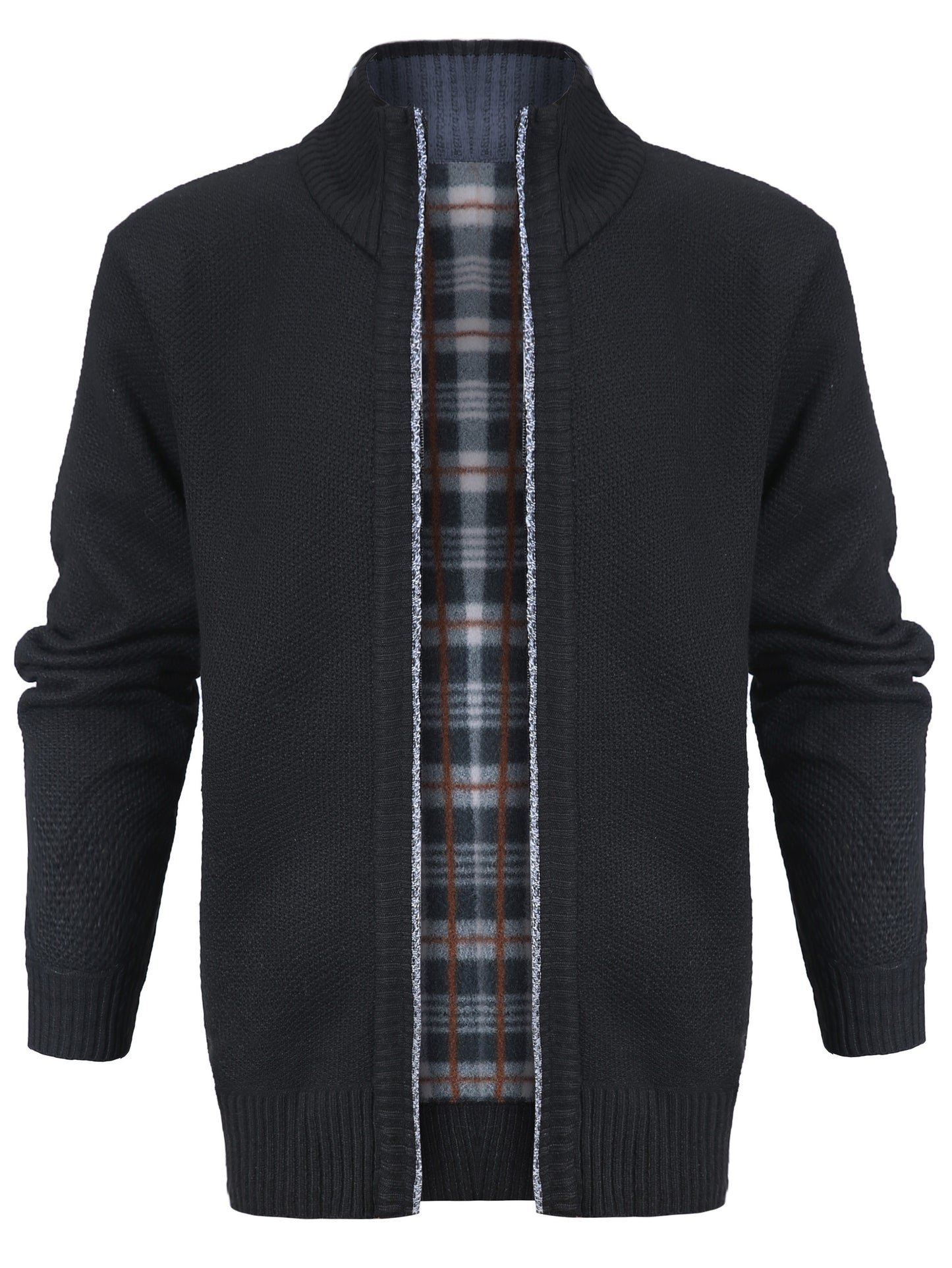 Warm Zip Up Jacket Sweater, Men's Casual Lapel Solid Color Cardigan For Fall Winter