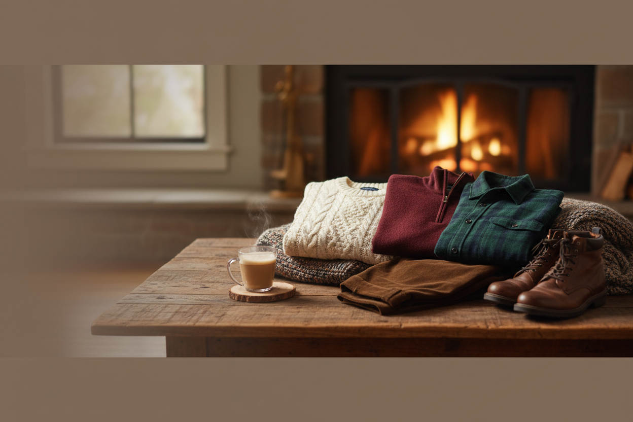 maak een cozy banner voor de mannen kleding